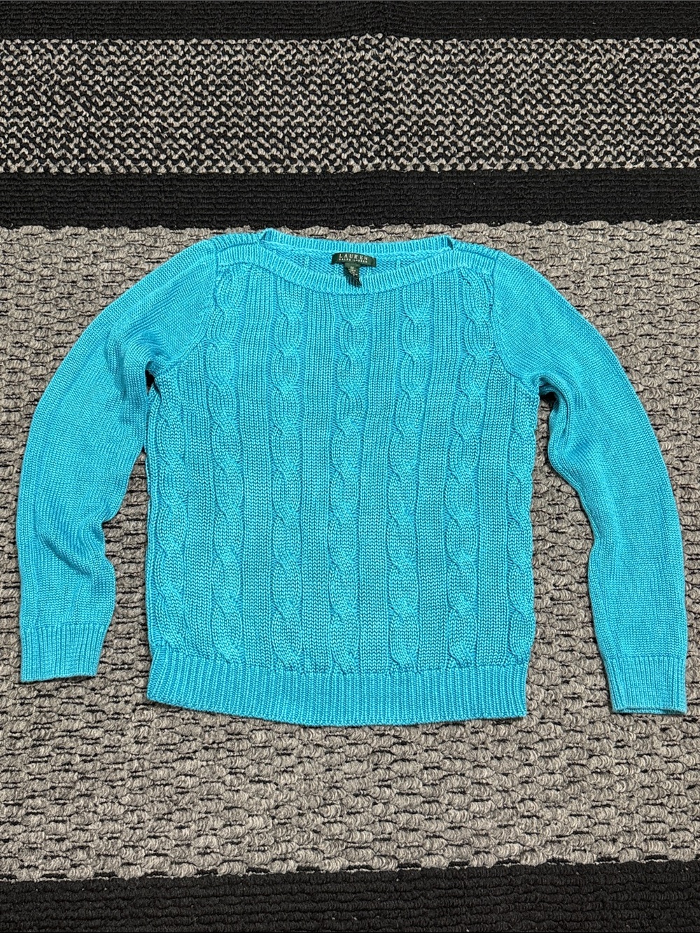Lauren Ralph Lauren Turquoise Cable Knit Sweater Women’s Sz M Preppy Coastal